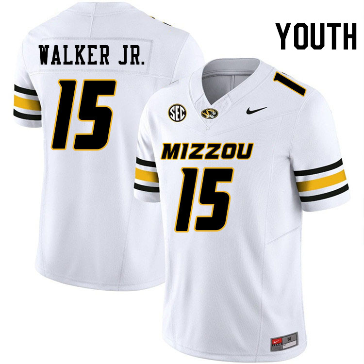 Youth #15 Johnny Walker Jr. Missouri Tigers College Football Jerseys Stitched-White